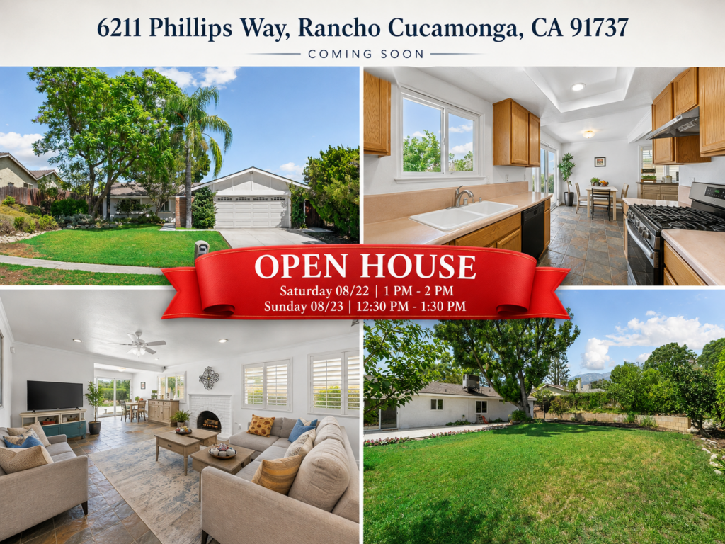 6211 Phillips Way Rancho Cucamonga open house, single-story 4-bedroom home for sale presented by Li Li Hwang Team