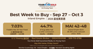 Best Week to Buy 2026 (September 27–October 3) — Inland Empire housing market update by Li Li Hwang 黃莉莉, Mandarin Speaking Agent, Rancho Cucamonga, CA — DRE#01059188, 909-710-6788.