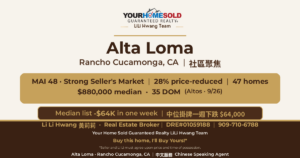 Community spotlight: Alta Loma, Rancho Cucamonga CA 91701 — market snapshot by Li Li Hwang 黃莉莉, Chinese Speaking Agent — DRE#01059188, 909-710-6788.