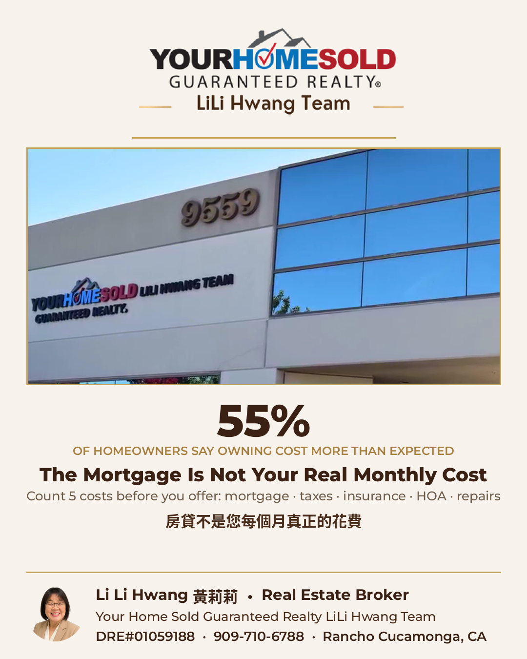 LiLi Hwang Real Estate Broker Rancho Cucamonga — true monthly cost of buying a home